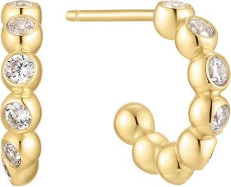 Ania Haie Cubic Zirconia Bezel Huggie Hoop Earrings in Shiny Gold at Nordstrom