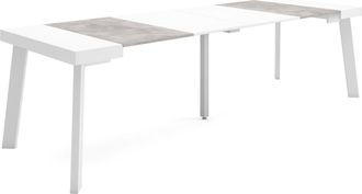 Skraut Home Mesa Consola Extensible, Mesa Comedor Plegable, 260, Para 12 Comensales, Patas De Madera, Estilo Moderno, Blanco Y Gris Cemento - Skraut Home