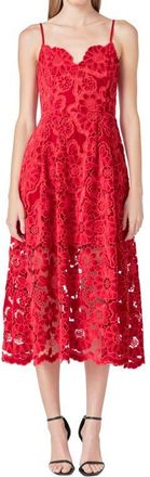 endless rose Velvet Lace Midi Dress in Red at Nordstrom, Size Large