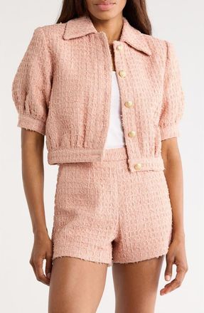 L'agence Cove Tweed Elbow Sleeve Crop Jacket in Dusty Pink at Nordstrom Rack, Size 16Regular