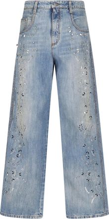 Ermanno Scervino Blue Crystal Stretch Cotton Wide-Leg Jeans