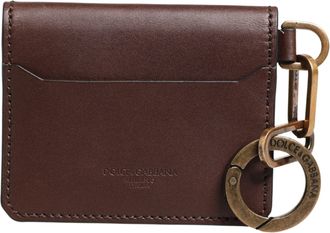 Dolce & Gabbana Brown Leather Logo Embossed Key Chain Card Holder Womens Wallet (Pre-Owned)