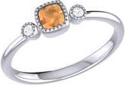 LuvMyJewelry Cushion Cut Citrine & Diamond Ring in 14K White Gold at Nordstrom Rack, Size 6.5