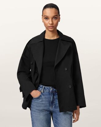 AllSaints Connie Relaxed Fit Double Breasted Trench Coat