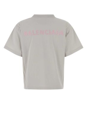 Balenciaga Womens Light Grey Cotton T-Shirt Dirty White-Bby Pink Exterior White/bby
