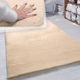 Paco Home Paco Home - Alfombra Pelo Largo Sal&oacute;n Sint&eacute;tica Suave Monocolor Diferentes Colores Y Tama&ntilde;os &Oslash; 200 Cm Redondo, Arena
