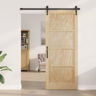 Berkfield Home Sliding Door with Hardware Set ORKDALSolid Wood Pine in Beige