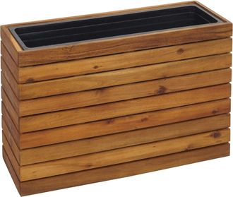 Hhg Nunca Usado] Jardinera Hhg 578, Maceta, Macetero Elevado, Rectangular, 41 X 63 X 23 Cm, Para Exterior, Madera De Acacia, Certificado Mvg, Marr&oacute;n