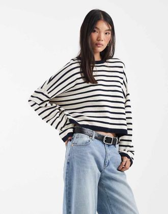 & Other Stories maglione corto oversize in cotone a righe nere-Nero