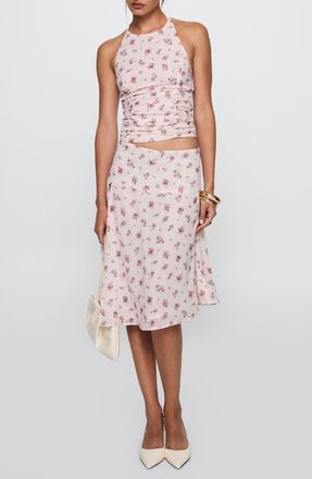 Princess Polly Floral Ruched Halter Crop Top & Skirt Set in Pink Floral at Nordstrom, Size 6