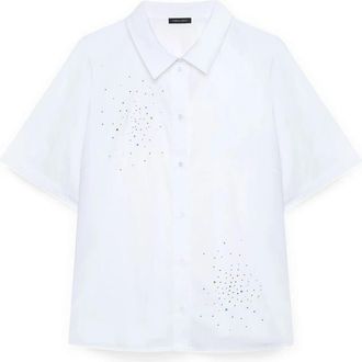 Fiorella Rubino Shirt met lichtgevende applicaties - Dames - Overhemden - Wit - 2XL - Katoen - Overhemden