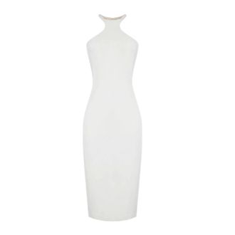 Elisabetta Franchi Midi Dresses, female, White, Size: L Midi Dress with Jewel Detail