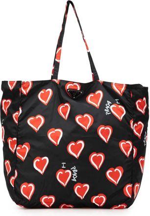 Prada Borsa tote in tessuto stampato a cuori 2013-2024 - Nero