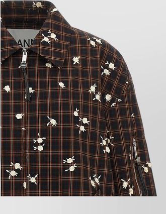Ganni floral-embroidered checked bomber jacket