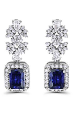 Christian Siriano Emerald Cut Cubic Zirconia Drop Earrings in Silver/Blue at Nordstrom Rack