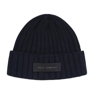 Dolce & Gabbana Accessoires, Heren, Blauw, ONE Size, Wol, Ribbed Wool Beanie