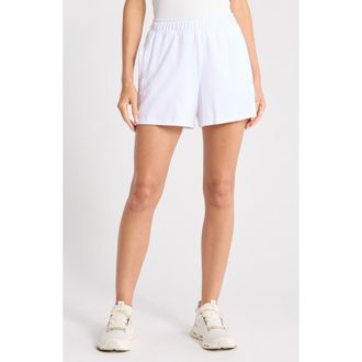 DKNY Metallic Logo High Rise French Terry Shorts in White at Nordstrom Rack, Size X-Large