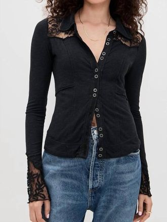 Free People Lace Trim Blouse In Black