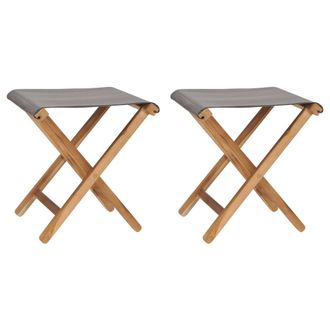 vidaXL Vidaxl - Sillas Plegables 2 Uds Madera Maciza De Teca Y Tela Gris Oscuro