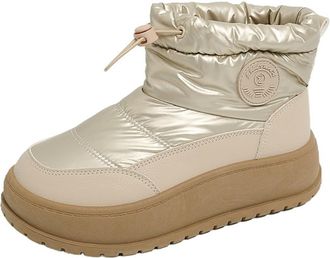 Generic Womens 2025 Winter Snow Boots Ankle-Length Faux Fur Lined Booties Waterproof Synthetic Leather Slip-On Casual Outdoor Shoes(Khaki,3.5 UK)