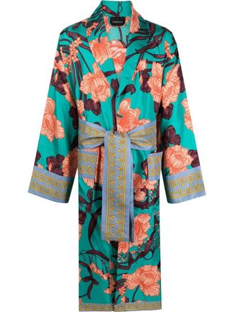 Versace graphic-print silk robe - unisex - Silk - S - Blue