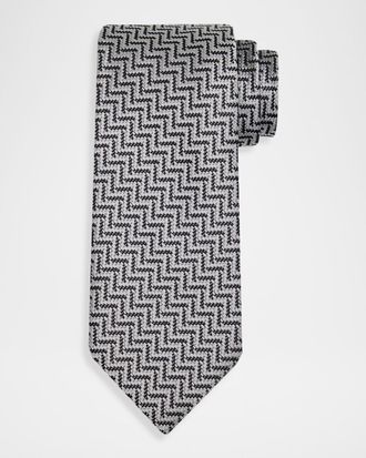 Tom Ford Mens Diagonal Chevron Silk Tie