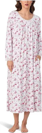Eileen West Sweater Knit 50 Ballet Long Sleeve Nightgown Womens Clothing White Ground Rose : XL, Polyester/Spandex