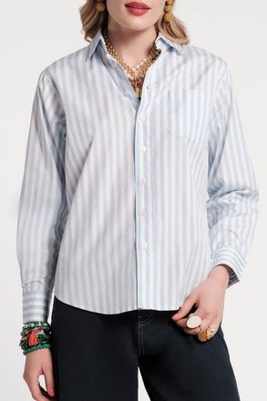 Frances Valentine Perfect Button Down Stripe in Oyster/light Blue at Nordstrom, Size X-Large