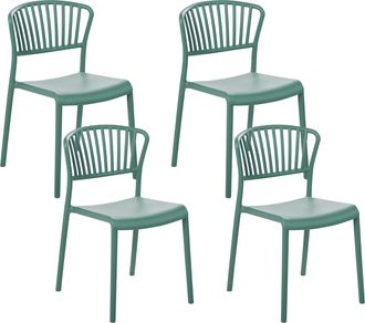 Beliani Conjunto De 4 Sillas De Comedor Pl&aacute;stico Verde Apilable Interior Exterior Gela