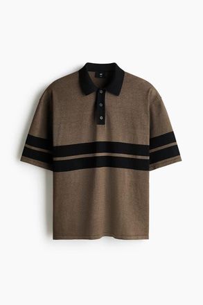 H&M Loose Fit Knitted Polo Shirt in Dark Taupe/black at Nordstrom, Size Medium