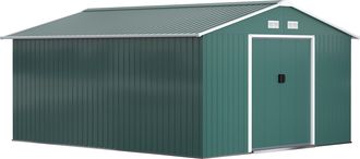 OUTSUNNY Cobertizo De Herramientas De 12,4 M&sup2;, Casa De Jard&iacute;n Con Techo A Dos Aguas, Puerta Corredera, Base, 340 X 386 X 200 Cm, Cobertizo De Herramientas De A
