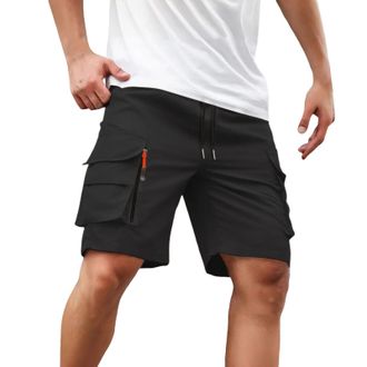 Generic Mens Casual Cargo Sweatpants Hiking Short Gym Casual Shorts Elastic Waistband 6 Pockets Cargo Pants for Men (Black, M)
