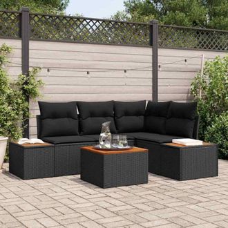 vidaXL Vidaxl - Conjunto De Sof&aacute; De Jard&iacute;n Con Coj&iacute;n 5 Pcs Negro Polirat&aacute;n