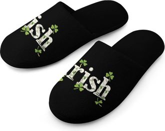 Generic Shamrocks Irish St Patricks Day Warm Mens Slippers Slip On Soft Fleece House Shoes Winter Indoor Outdoor