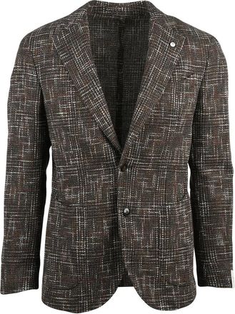 L.B.M. 1911 Brown Checkered Casual Jacket with Button Closure and Notch Lapels