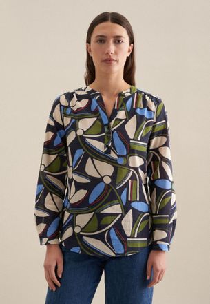 Seidensticker Klassische Bluse SEIDENSTICKER Schwarze Rose, Damen, Gr. M38, blau (dunkelblau), 100% Baumwolle, gebl&uuml;mt, regular fit, V-Ausschnitt, Blusen Klassische