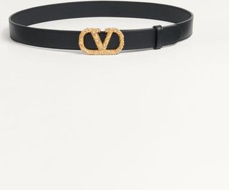 Valentino Garavani Cintura VLogo Signature In Vitello Lucido Con Cristalli 30 Mm Donna NERO/CRYSTAL 065