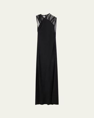 Victoria Beckham Mesh Open-Back Satin Column Gown