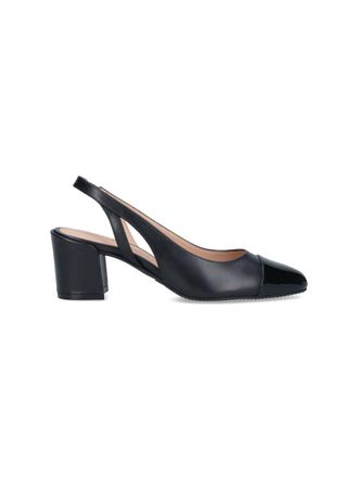 Stuart Weitzman Sleek Black Slingback Pumps With Block Heel In Leather Woman
