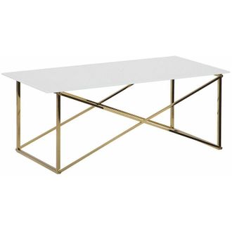 Beliani Beliani - Tavolino Piano Bianco e Vetro Temperato Base Acciaio Dorato 100 x 50 cm Emporia