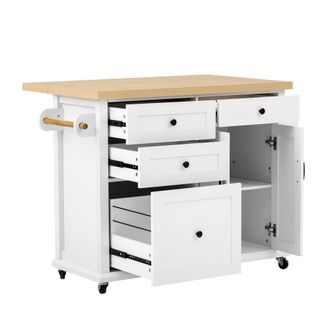 STILVORA Carro De Cocina Con 2 Puertas, Cajones, Toallero Y Especiero Para Cocina, En Mdf, 107 X 45-70 X 90,5 Cm