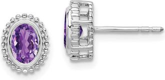 Diamond2Deal 14k White Gold Oval Amethyst Stud Earrings