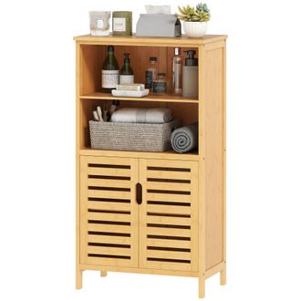 Kleankin Kleankin - Mobile Bagno Con Armadietto 2 Ante E Ripiani Aperti 50x29x92cm Legno