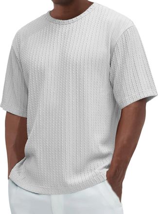 Generic Polo Shirts for Men Textured Shirt Summer Short Sleeve Tees Beach Vacation Casual Loose Knit Button Down Golf Tops Ropa De Hombre(Z01-White, XL)