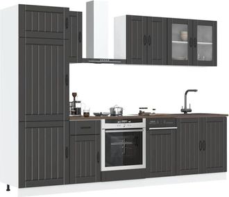 vidaXL Mueble De Cocina Kalmar Negra 8 Piezas Madera Contrachapada Vidaxl