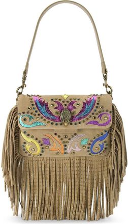 Kurt Geiger Small Oxford Fringe Suede Shoulder Bag in Open Brown at Nordstrom