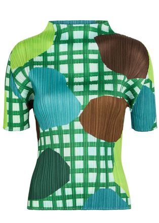 Pleats Please Issey Miyake Printed Pleated Woven top - Light Brown - 5