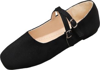 Generic Mary Jane Shoes for Women Casual Slip On Dress Shoes Solid Color Stylish Classic Comfortable Slip On Ballet Flats with Buckle Strap Office Leisure Bla