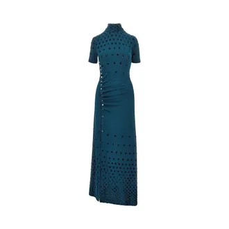 Paco Rabanne Jersey long dress with flocked holes Woman 38