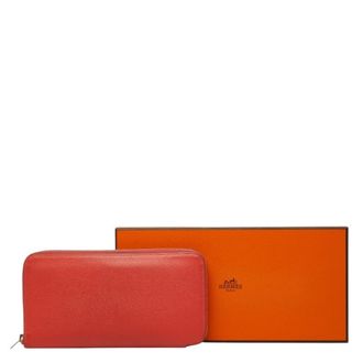 Herm&egrave;s Silkin Red Color Epsom Leather Long Wallet (Bi-Fold) (Pre-Owned)